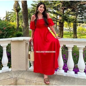 Mango Red Off-Shoulder Midi Dress